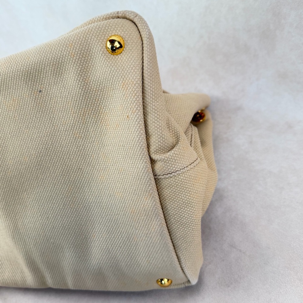 Prada Canapa Large Beige Canvas Tote Bag Gold Hardware - Picture 12 of 15